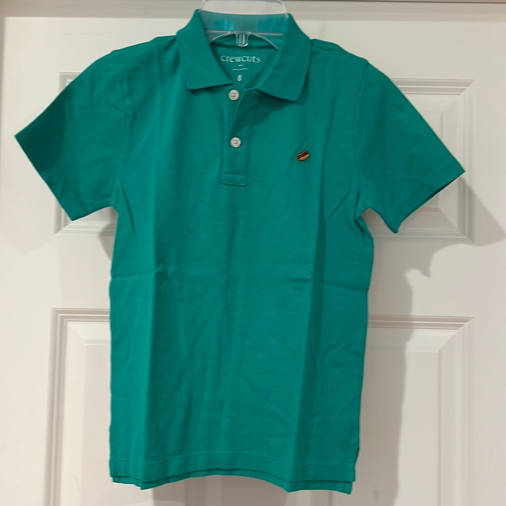 NWT J. Crew Crewcuts Boys Emerald Green Polo Hotdog critter Size 8
